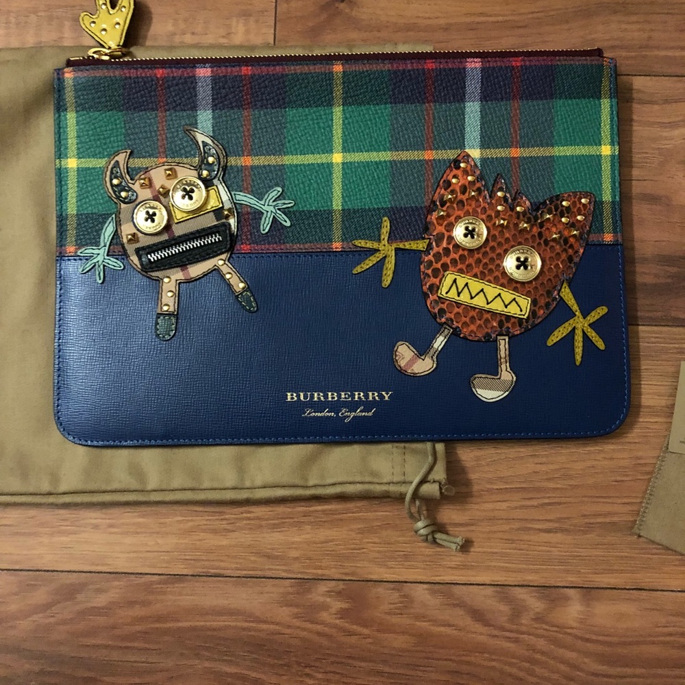 Burberry Creature Appliqué Leather/Snakeskin Pouch